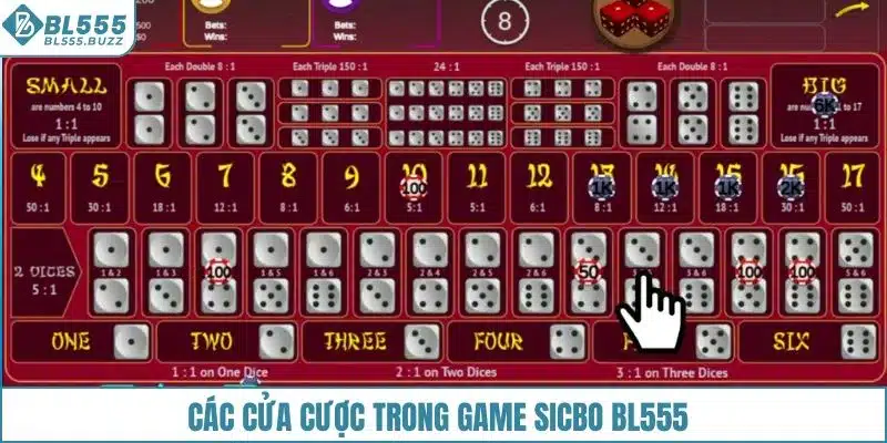 Các cửa cược trong game Sicbo BL555